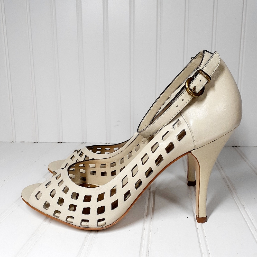 BCBGirls Cream Peep Toe Heels